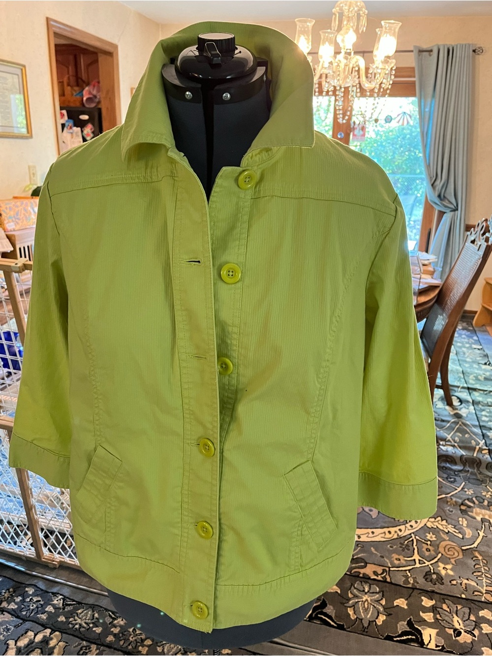 Chico’s Lime Green Lightweight Button-Up Jacket
